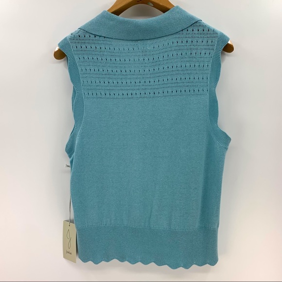 Joie NWT Sky Blue Sleeveless Scalloped Edged Sweater, Medium - Picture 14 of 16